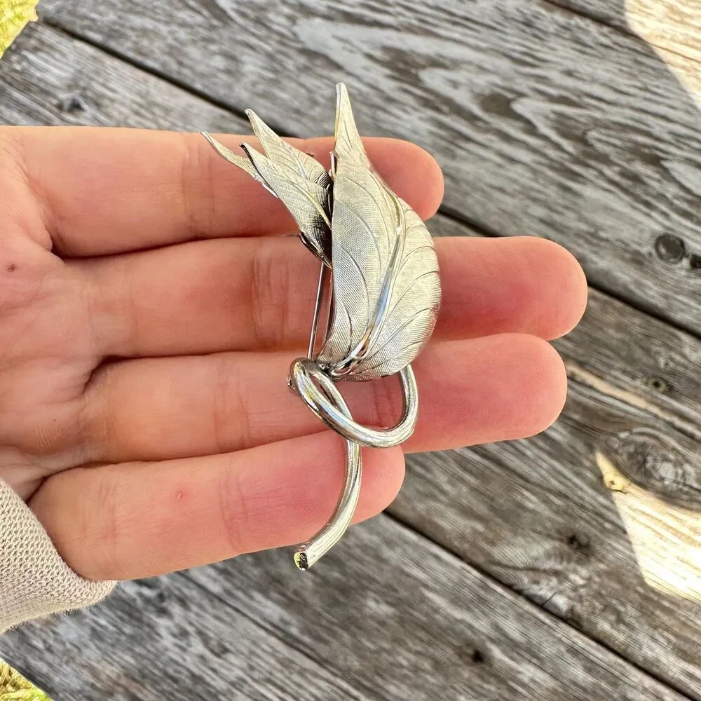 Vintage Multi Silver Tone Leaves Brooch Leaf Pin Fall Jewelry